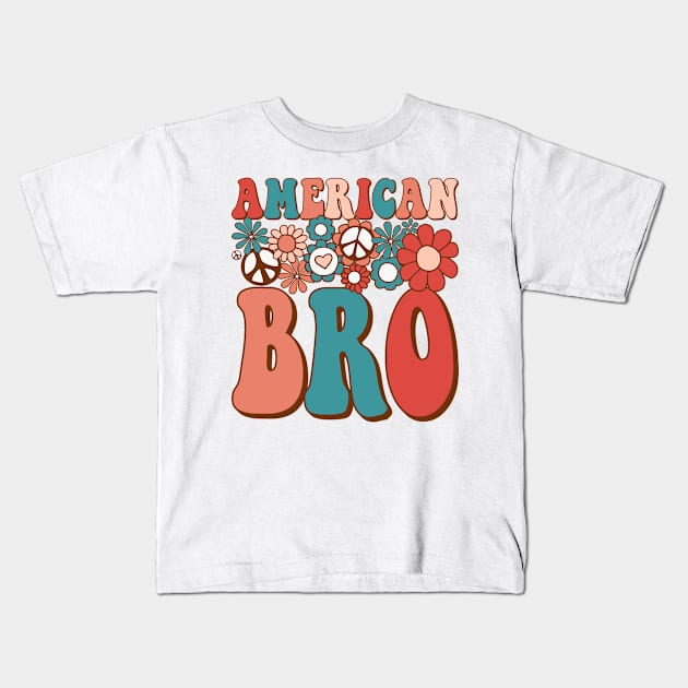 Retro Groovy American Bro Matching Family 4th of July Kids T-Shirt by BramCrye